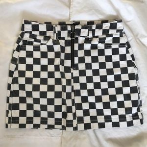 UO BDG checkered denim zip mini skirt